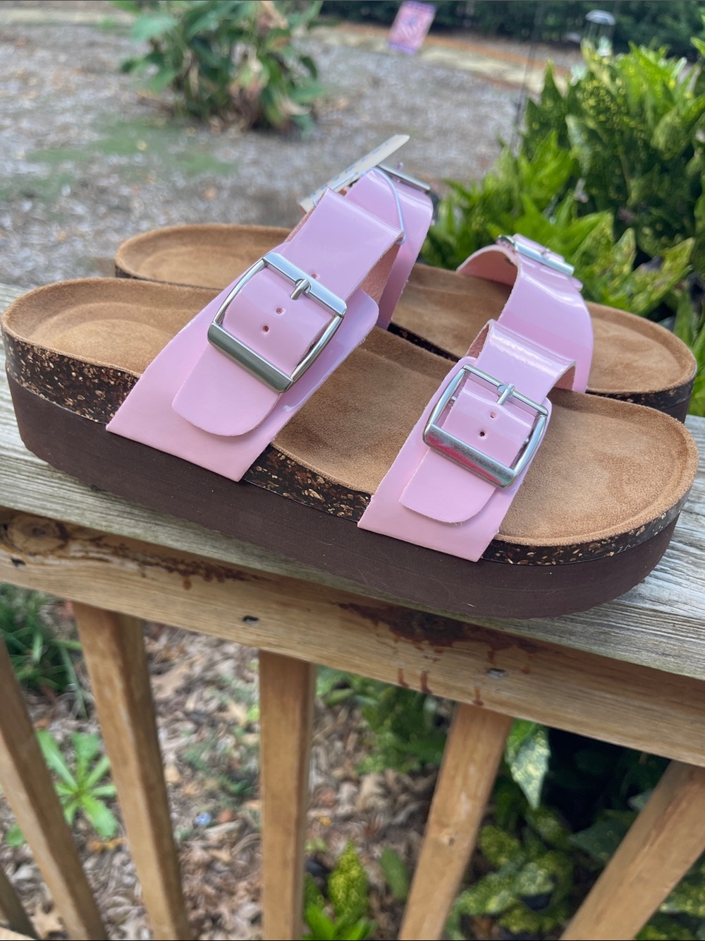 NWT- PINK DOUBLE STRAP SLIDE SANDALS-Size 7-8